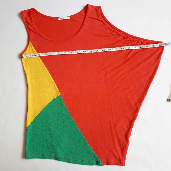 TEA N ROSE Asymmetrical Sleeveless Tank Top Colorblock Coral Orange Yellow Green - Picture 6 of 14